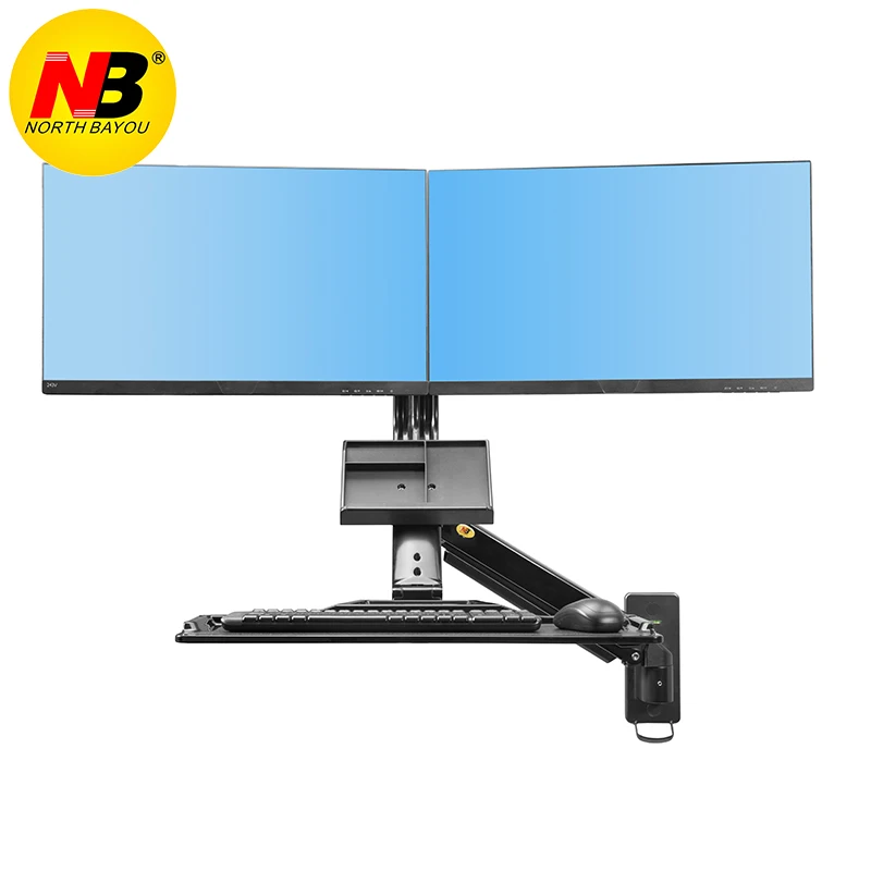NB MC27-2A Ergonominc Sit Stand Workstation Wall Mount 22-27 inch Dual Monitor Holder Arm with Foldable Keyboard Plate | Электроника