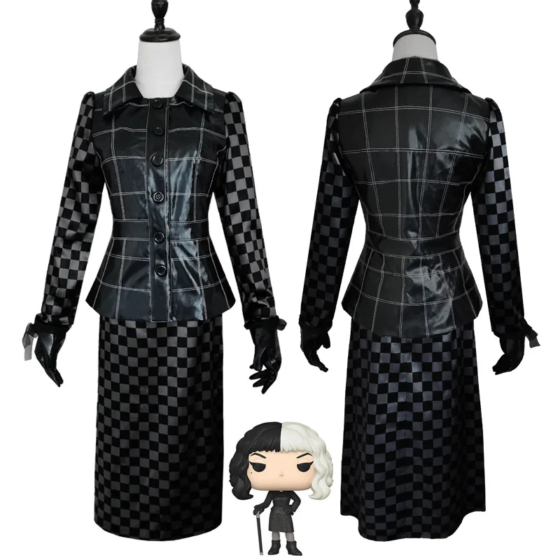 

Новинка 2021, костюм для ролевых игр krura kruladville из той же кожи, короткая юбка, черная тонкая клетчатая куртка, женское элегантное платье, парик, ...