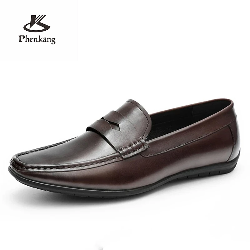 

Phenkang Men Leather Summer Casual Shoes Male Sneakers loafer Mens Slip On Coffee Men's Genuine Leather Loafers Driving Shoes