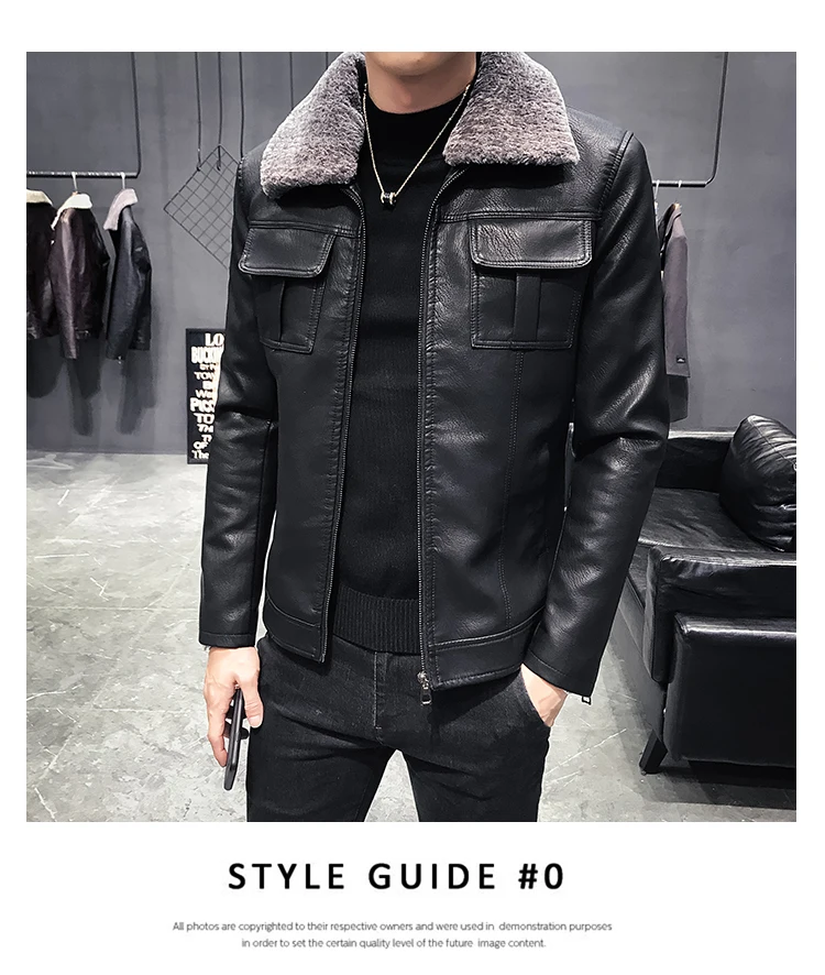 Модные мужские кожаные куртки с меховым воротником Slim Fit Chaqueta Marron Hombre кожаные куртки Мотоциклетные Куртки мужские Deri Ceket