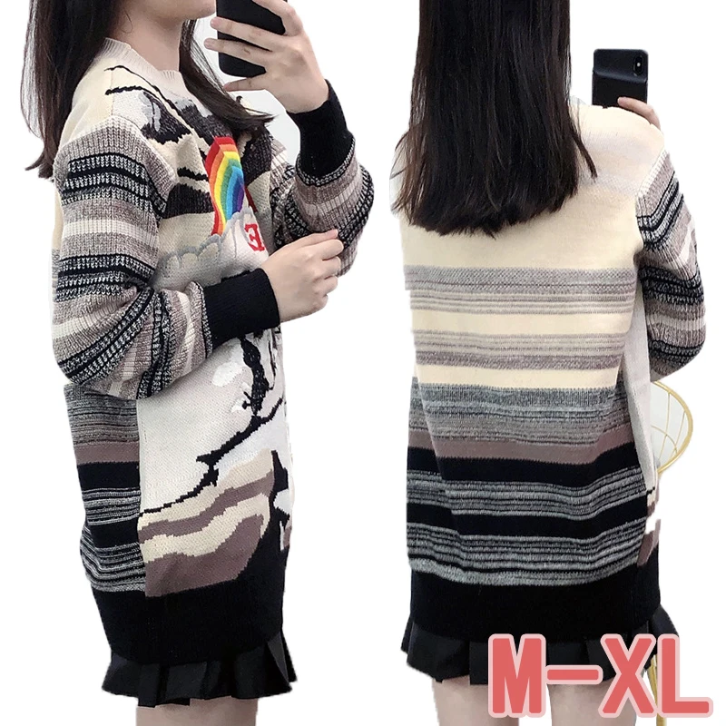 

2022 Winter Round Neck Sweater Women Rainbow Print Fashion Pullover Women Knitted Pullover Ladies Sweater Hot Sale