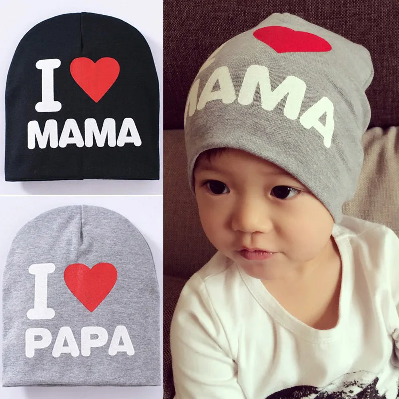 Детская вязаная шапка с принтом Я люблю папу и MAMA теплая хлопковая для малышей на