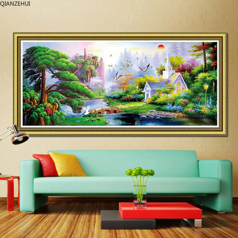 DIY Алмазная вышивка набор для рисования с круглыми камнями и полотном зеленый