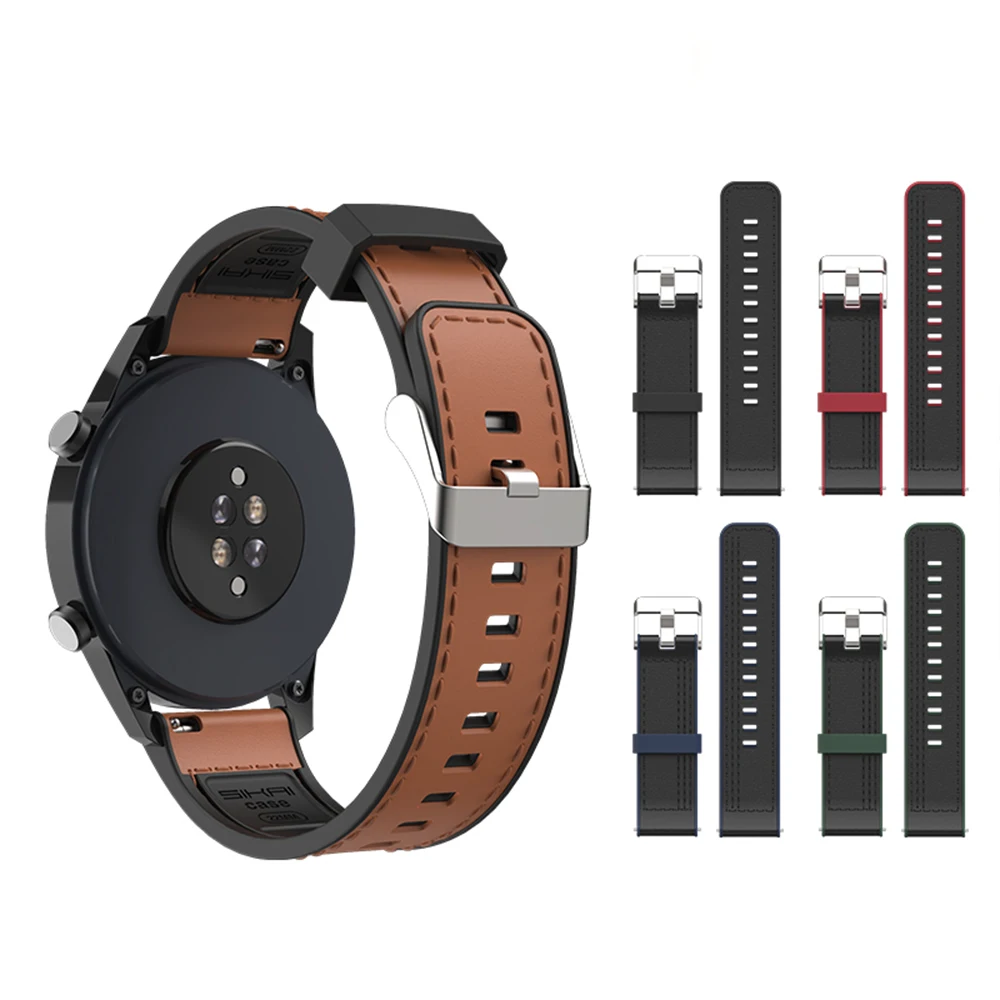 

22mm Leather + Silicone Strap For Huawei GT 2 GT2 Pro Watch Strap Replacements Honor Magic 1 2 46mm GS Pro Watch Mens Strap