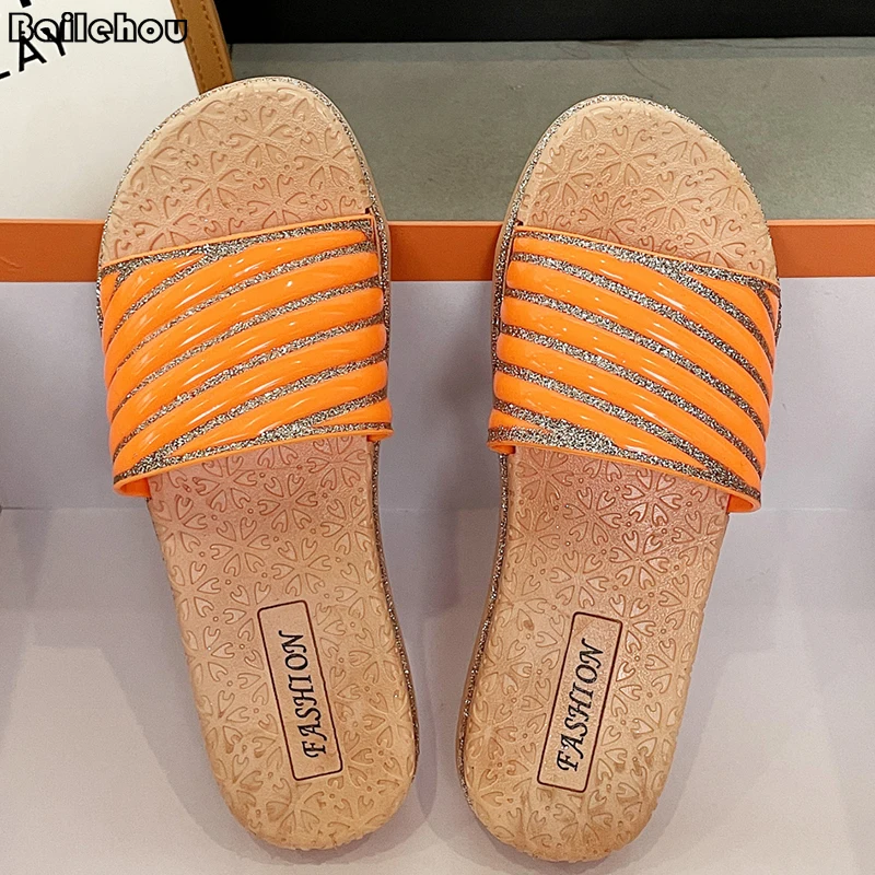 

Шлепанцы женские домашние большого размера, Повседневные тапочки, сланцы, блестящие, летняя обувь для дома, 2022