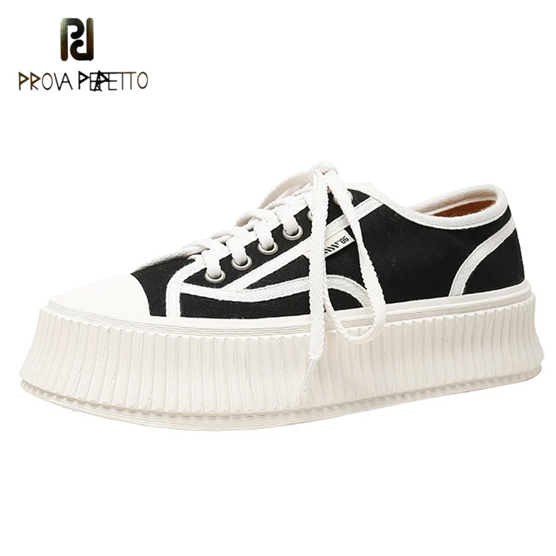 

Thick-soled Canvas Casual Shoes 2021 Fall New Round-toe Sponge Cake with Lace-up Low-top Sneakers Leather Biscuit Shoes Women