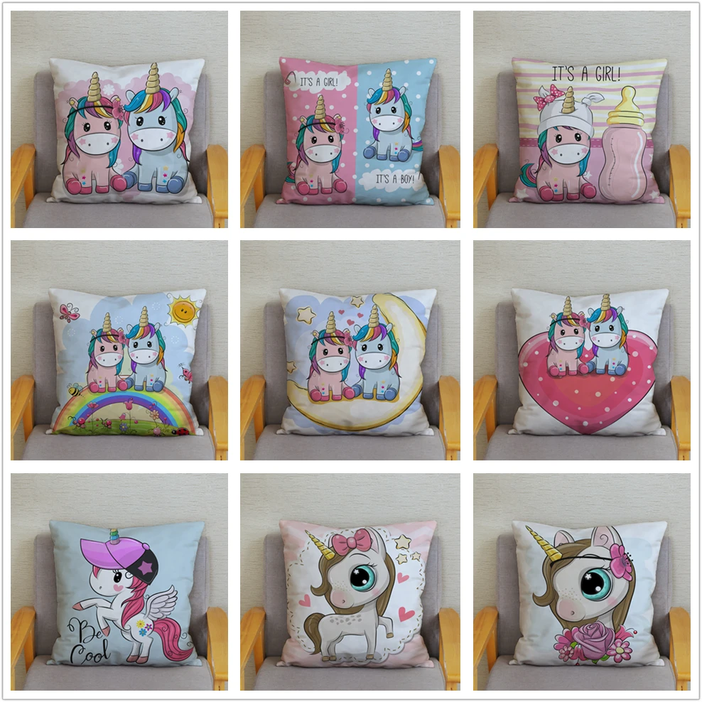Симпатичная наволочка с милым принтом единорога мультяшным рисунком детский