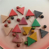 2021 new fashion jewelry geometric triangle wooden drop earrings statement natural wood dangle earrings gift wholesale