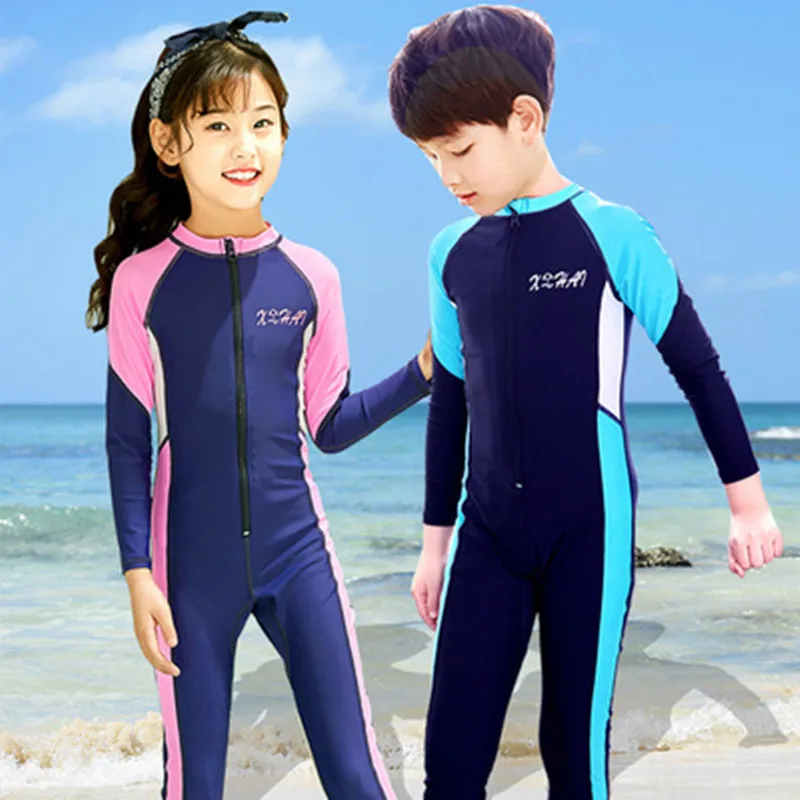 

Children's one-piece swimsuit long sleeved sunscreen swimwear