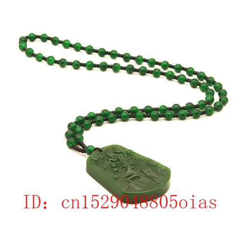 

Natural Green Chinese Jade Dragon Pendant Beads Necklace Fashion Charm Jadeite Jewelry Carved Amulet Gifts for Women Men