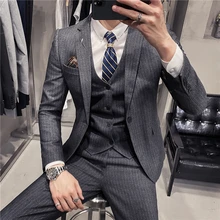 6XL 7XL (Jackets+Vest+Pants) Male Korean Blazers slim check British business suit Men three piece wedding bridegroom man dress (1)
