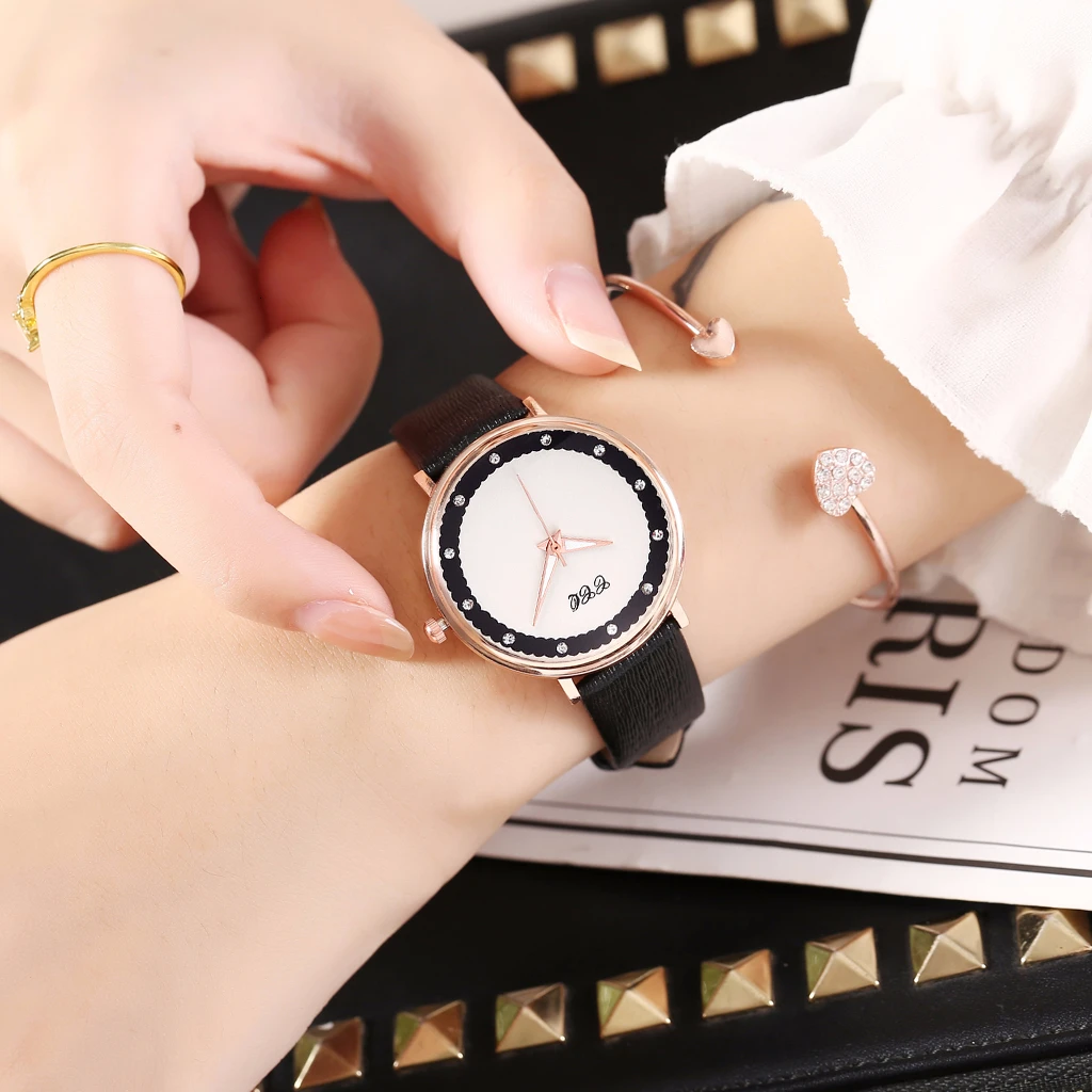 Часы женские кварцевые с кожаным ремешком роскошные цветным циферблатом CCQ |