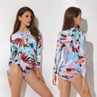 2021 surfing suit long sleeve one piece swimsuit floral print swimwear women monokini beachwear bodysuit bathing suits s xxl