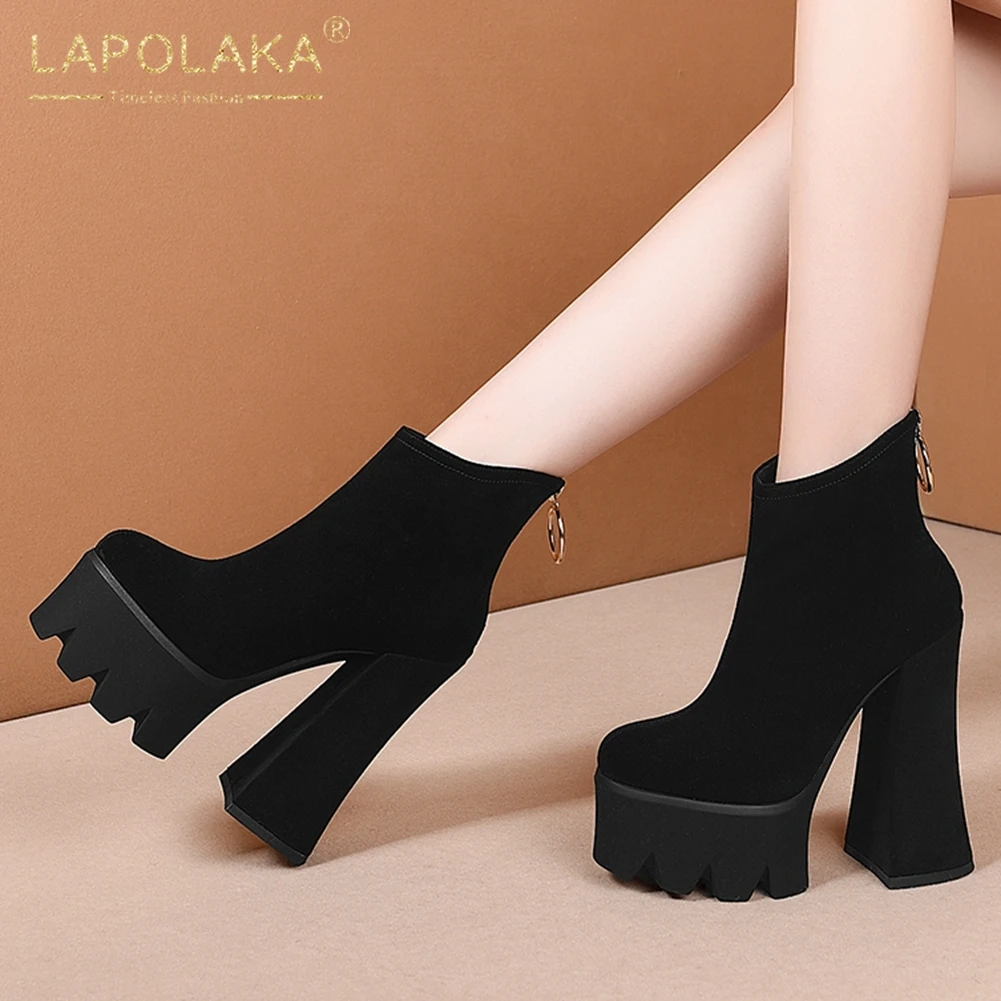 

Lapolaka New Fashion Genuine Cow Leather Super High Heels Shoes Women Booties Platform Skidproof Zipper Concise Shoes Ladies