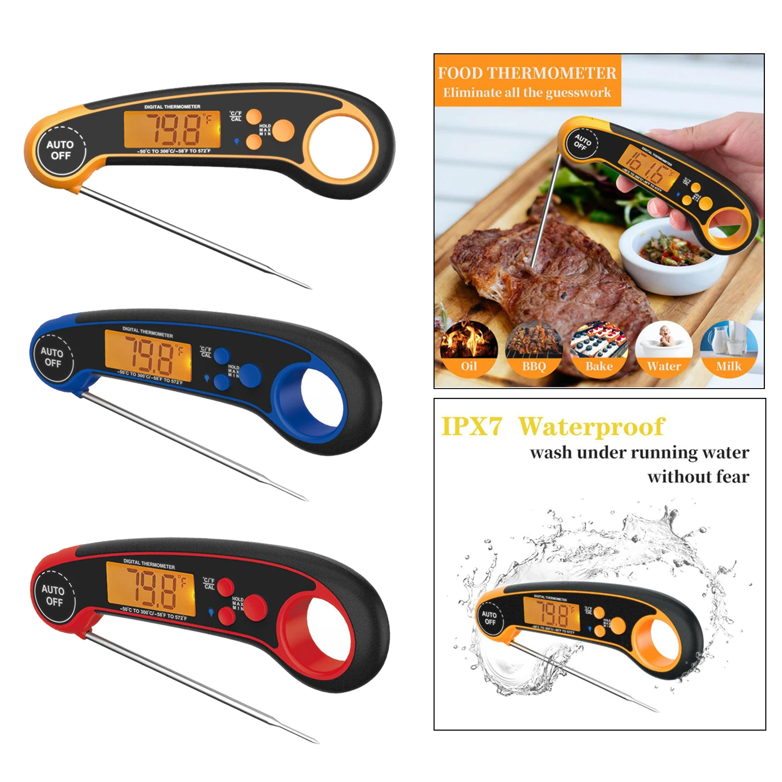 

Meat Food Thermometer for Grill and Cooking, Instant Read Waterproof Digital Kitchen Thermometer Probe for Grilling Smoker