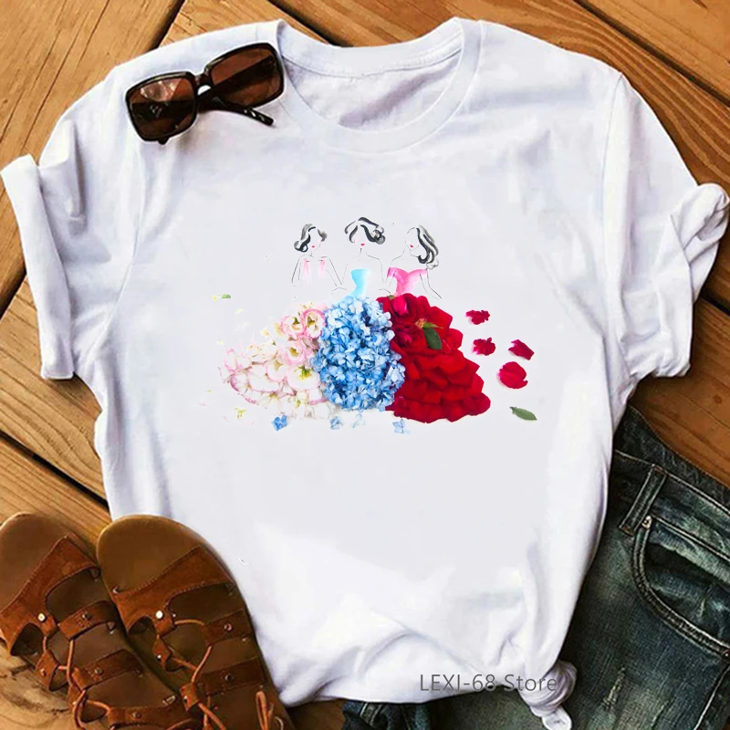 Женская одежда 2021 платья с изображением цветов футболка для девочек женская