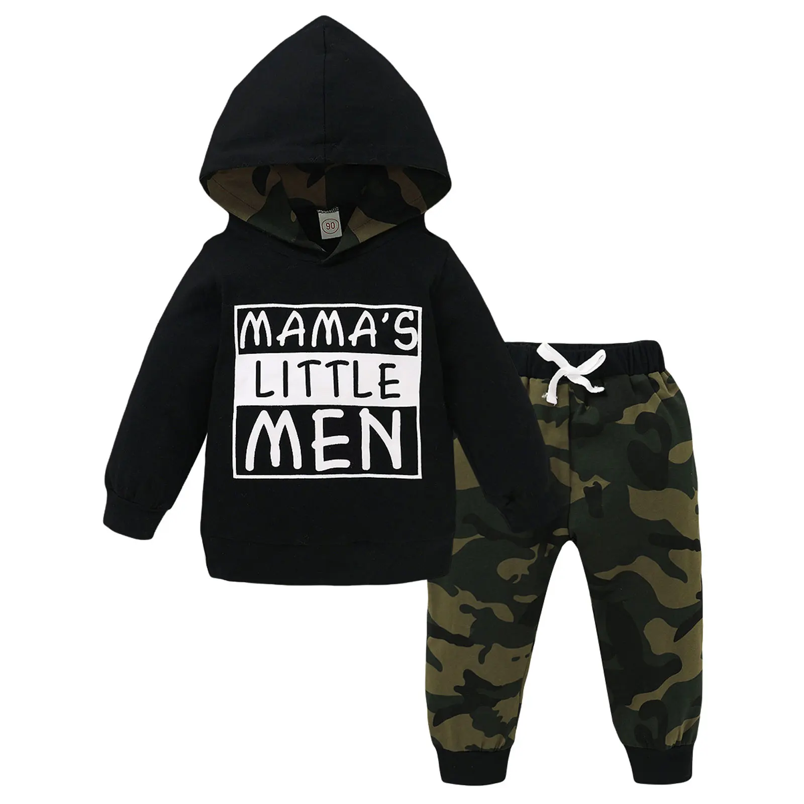 

2Pcs Kids Tracksuit, Letters Print Hooded Long Sleeves Hoodie+ Camouflage Casual Pants for Boys, 3 Months to 3 Years