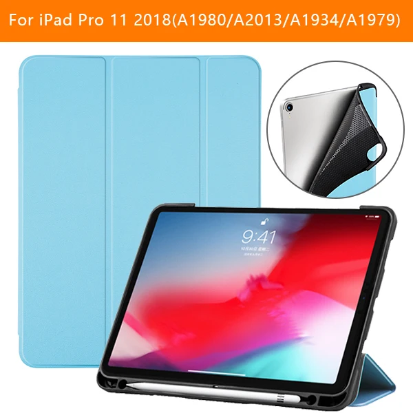 IPADPRO11 KSTBC BU Чехол для планшета для ipad pro 11, однотонный чехол из ТПУ, чехол для нового ipad pro 11 с держателем для карандашей, Смарт, трехслойная подставка - Цвет: IPADPRO11 KSTBC BU