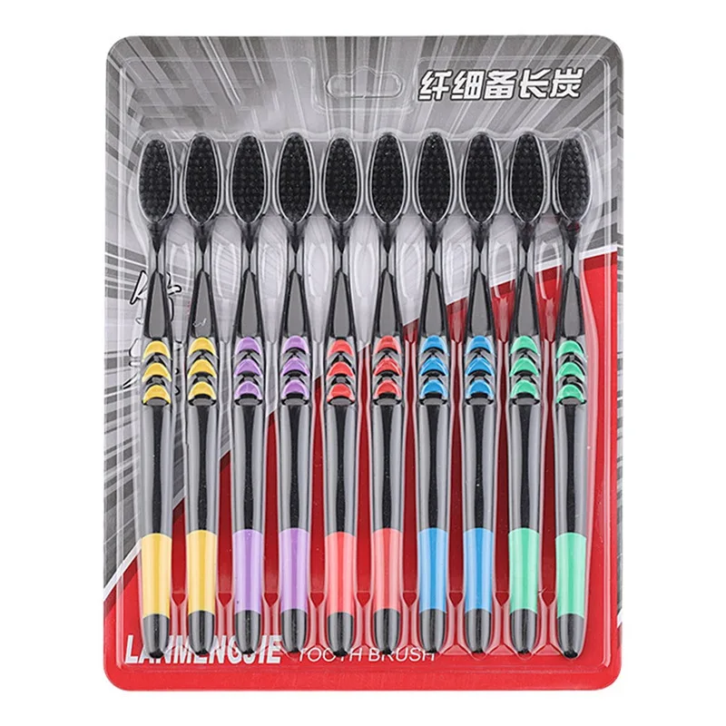 10 шт. Семья костюм Зубная щётка мягкого бамбукового древесного угля для взрослых