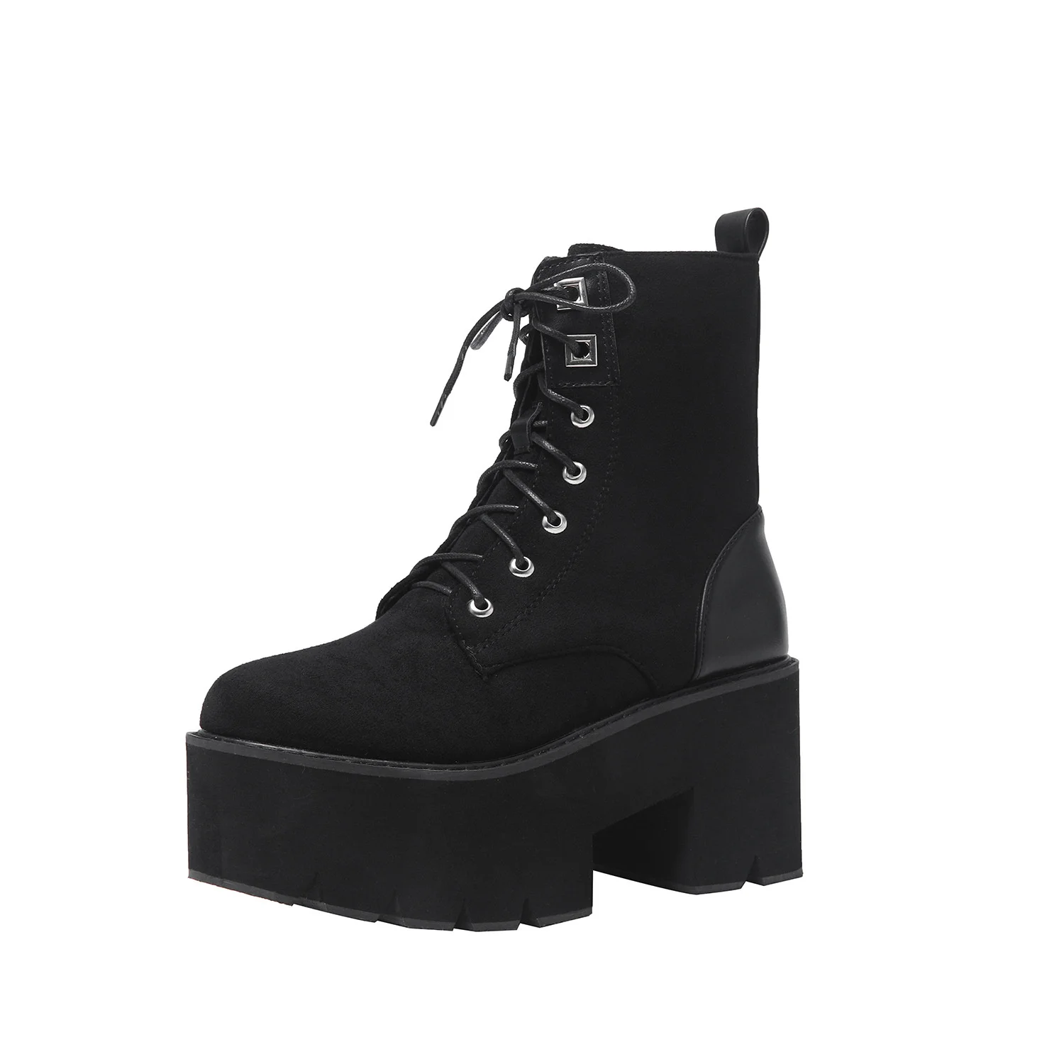 

Outer sheet 2020 winter new Korean version thick bottom slope heel suede lace up women's short boots are 40 sizes large