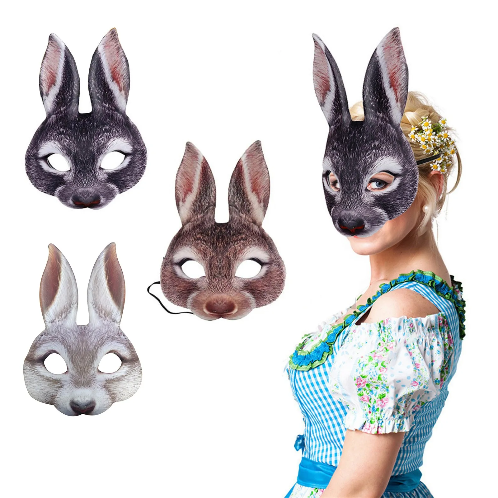 

2021 New Easter Cosplay Party Funny Rabbit Mask Costume Animal Adult Costume Half Mask Creative Prom Dress Up Mask