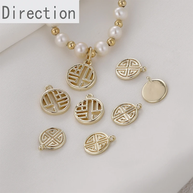 

Copper-plated 14k gold-plated Chinese wind hollow character pendant peace tag diy bracelet necklace ear jewelry accessories