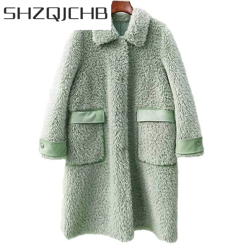 

JCHB 2021 Women Fur Coat Real Autumn Witner Sheep Shearling 100% Wool Fur Jacket Long Coats and Jackets Women Clothes Abrigos Mu