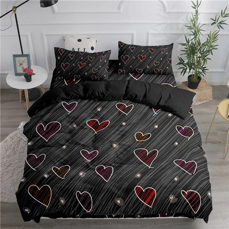 

Cute Simple Love Heart 3D Printed Bedding Set Duvet Cover Set Kids Girl Child Bedclothes Single Queen King Size Valentine's Day