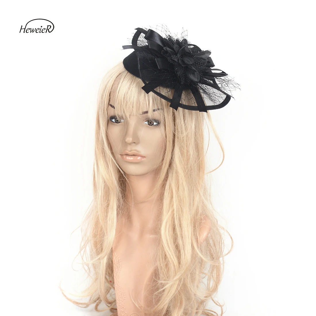 

Women Handmade Black Fascinators Flower Veil Hair Clips Cocktail Party Hat Headwear Hairpin Hairpiece
