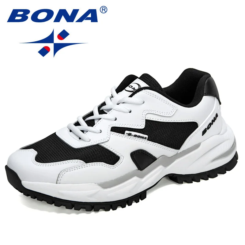 BONA 2021 new Designers Action Leather Men Running Shoes High Quality Platform Chunky Sport Shoes Man Outdoors Walking Shoes