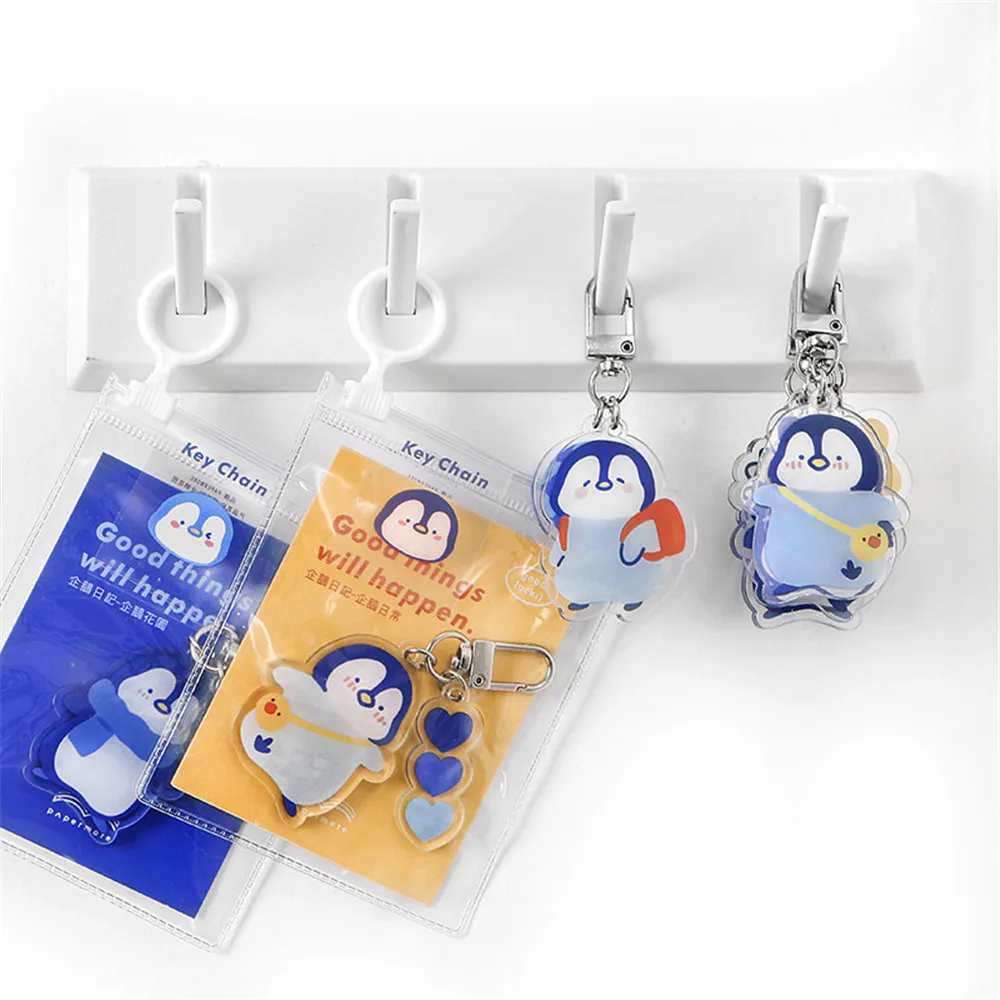 

1pc Kawaii Cartoon Penguin Keychains Acrylic Loose Leaf Pendant Transparent Art Decoration Notebook Keychain Pendant Accessories
