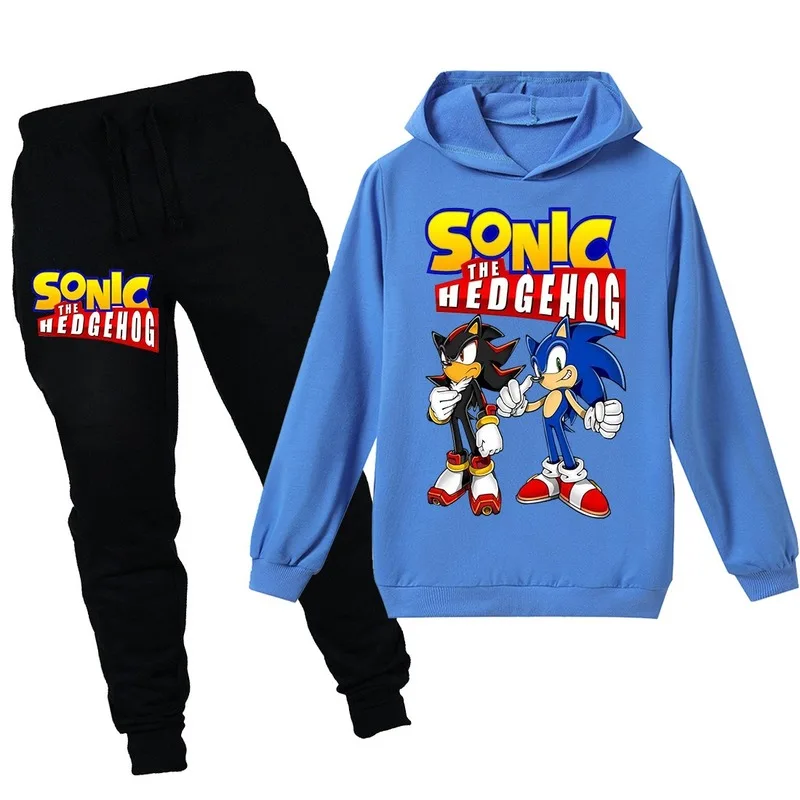 Cartoon the Hedgehog Boy Girl Hooded Long Sleeve Sweater Trousers Sports Leisure Home Children Fashion 6-15 Years Old Sets |