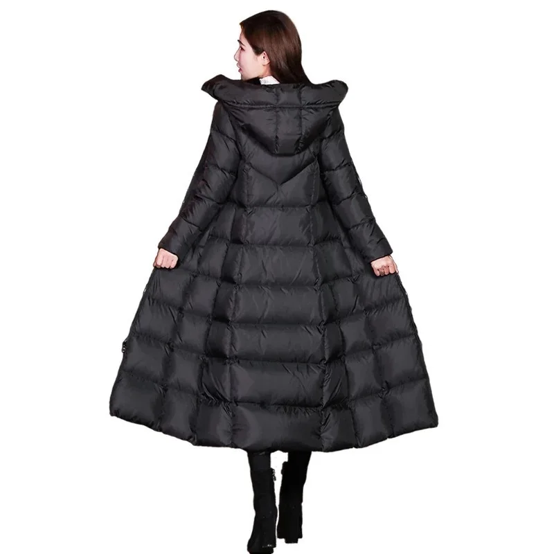 Winter Jackets Women Coat Female Slim Parka Over-Knee Cotton Padded Korea Hooded Warm Black Solid Long Coat