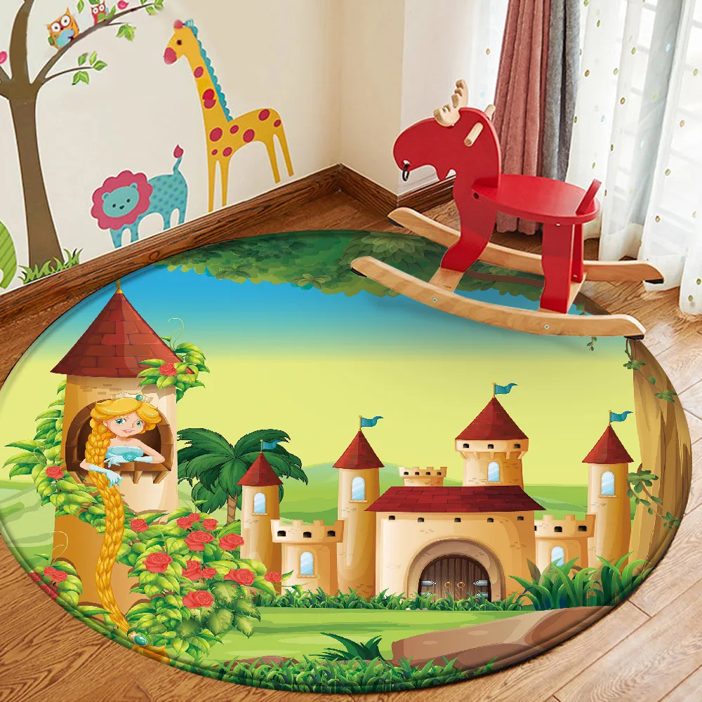 

Round Alfombra Flannel Non-slip Carpet Educational Rainbow Castle Dessert Baby Kid Playing Mat Bedroom Decoration Bath Teppich