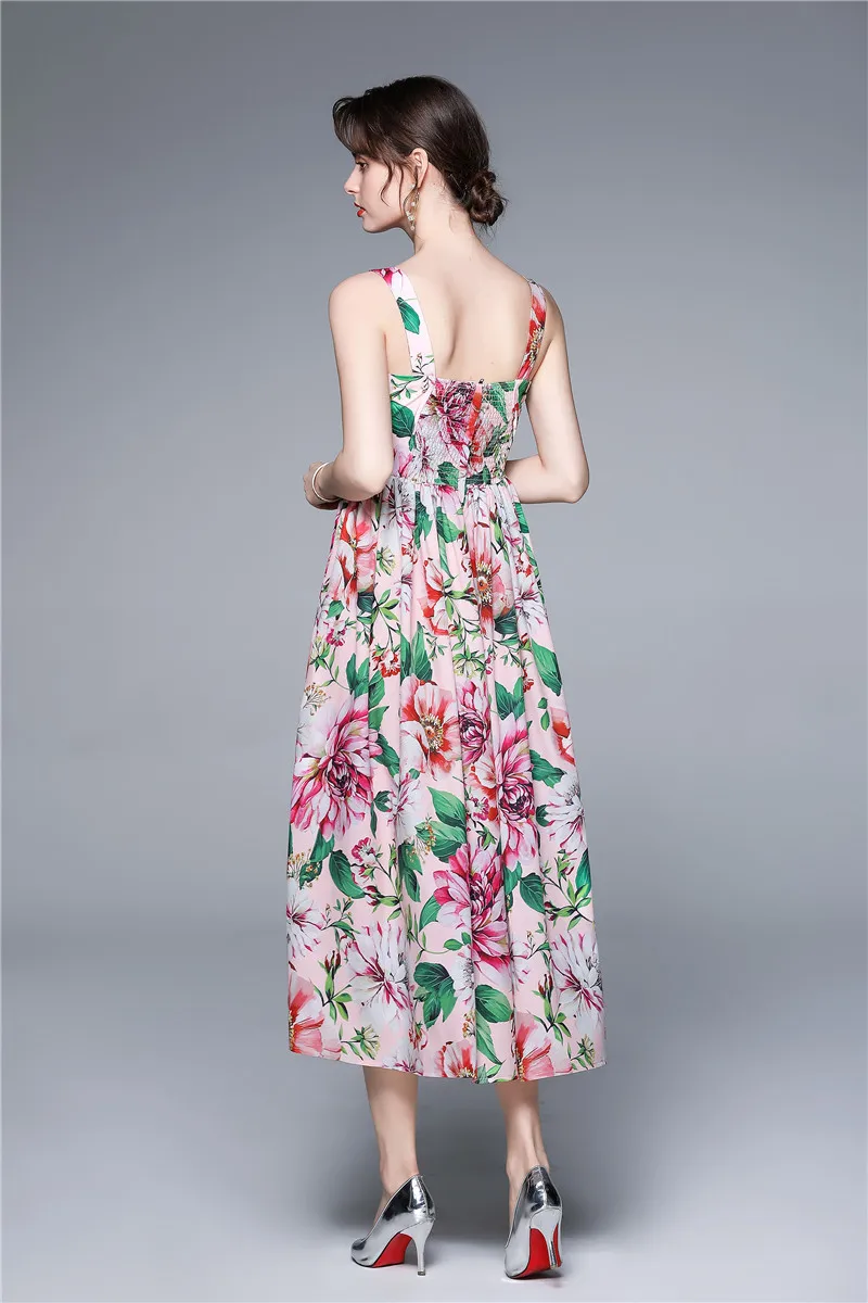 

Big Swing Women Summer Designer Elegant Party Dress Female Sleeveless Sexy Slim Casual Floral Print Vintage Dresses Vestidos