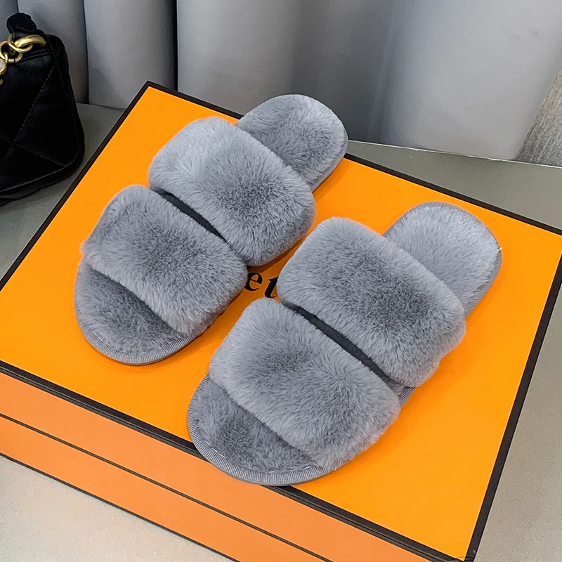 

2021 Winter Ladies Slippers Soft Fluffy Plush Slippers Household Non-slip Warm Soft Bottom Slippers Flat Bottom Casual Slippers
