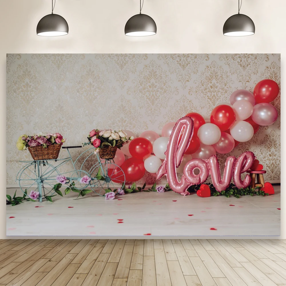 

Фон для фотосъемки новорожденных с изображением красных воздушных шаров розового цвета милой любви торта разбитого интерьера цветов велос...