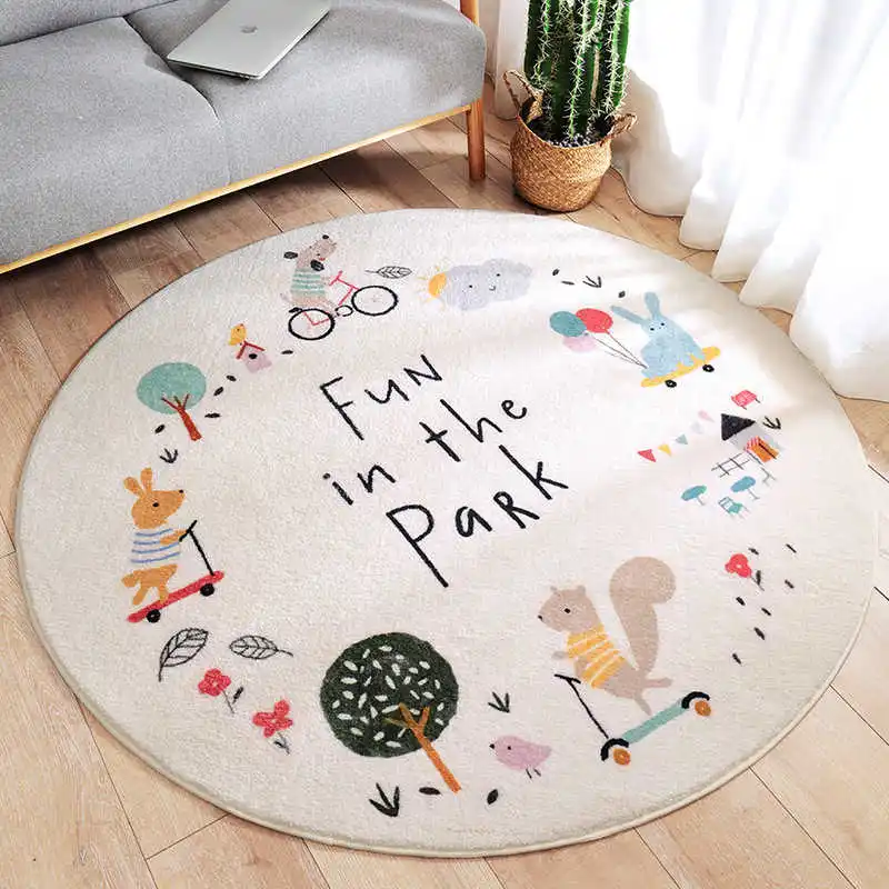

Cartoon Round Kids Bedroom Carpets Lamb Cashmere Home Living Room Non-Slip Carpet Sofa Tatami Bedside Rugs Baby Crawling Mat