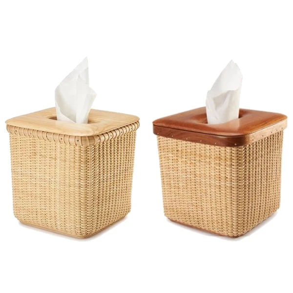 

Rattan Tissue Box Pastoral Style Handmade Square Rattan Wooden Cover Tissue Box