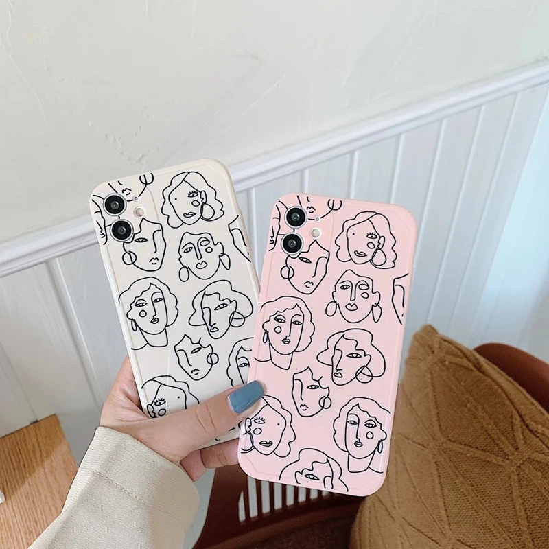

INS fashion art lines abstract human face soft silicon phone case for apple iphone X XS XR MAX 11 Pro 7 8 plus cute funny cover