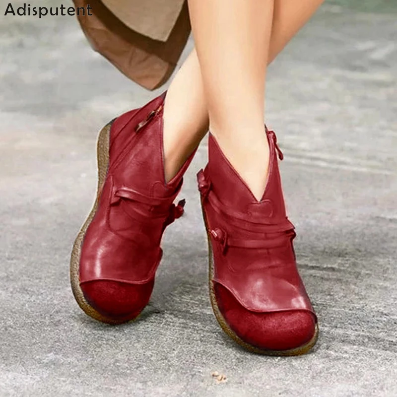 ADISPUTENT/женские ботинки зимние весенние ботильоны из искусственной кожи на плоской подошве женские короткие