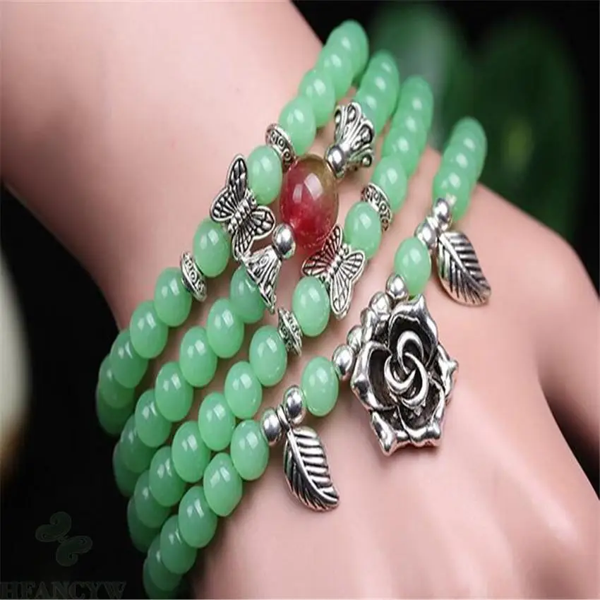6 мм зеленый агат цветок из бисера драгоценный камень браслет ожерелье венок цепь