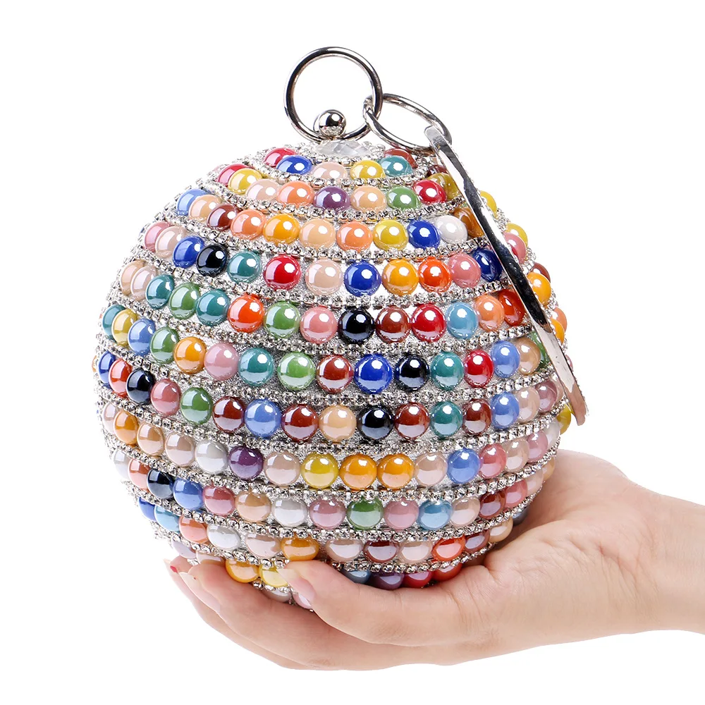 

Женский вечерний клатч с цветными кристаллами и бриллиантами, круглые клатчи в форме шара, Женская сумочка, свадебный кошелек, сумка на плеч...
