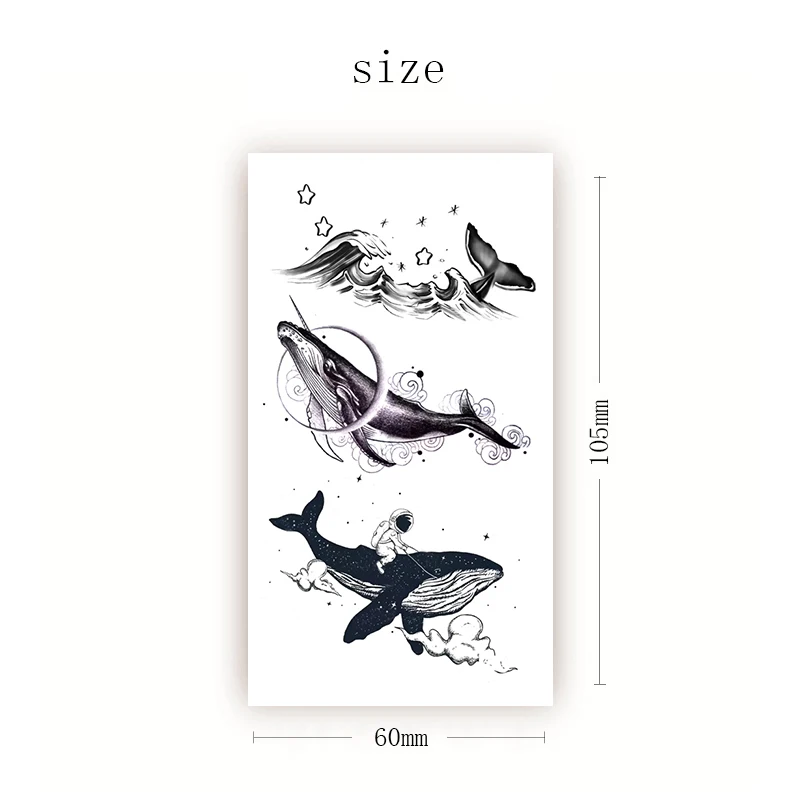 

Astronaut Star Waterproof Temporary Tattoo Sticker Black Whale Waves Clouds Fake Tattoos Flash Tatoo Hand Body Art for Women Men