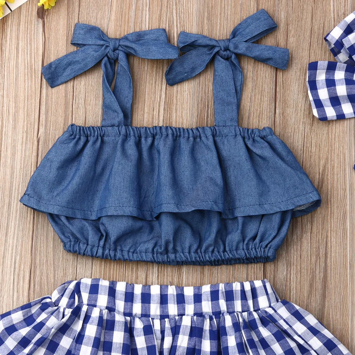

NEW Hot Clothes Sets For Baby Summer Newborn Toddler Baby Girl Sleeveless Crop Top Plaid Tutu Shorts Headband Outfits