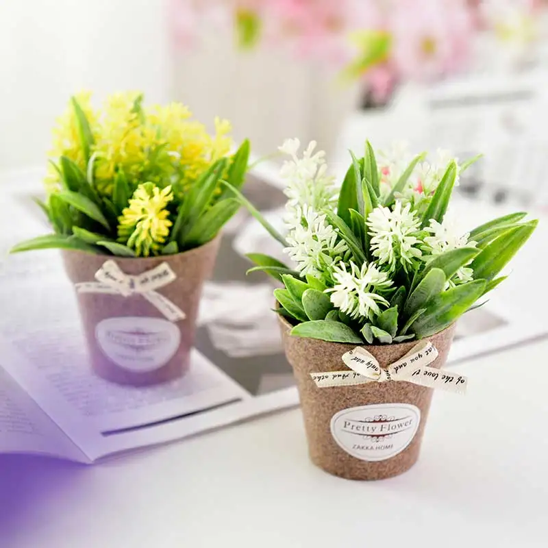 

Home Decor Fake Flower Small Artificial Plants Decorative Flowers Mini Potted Bonsai Green Plant 1 Set(plants+vase)