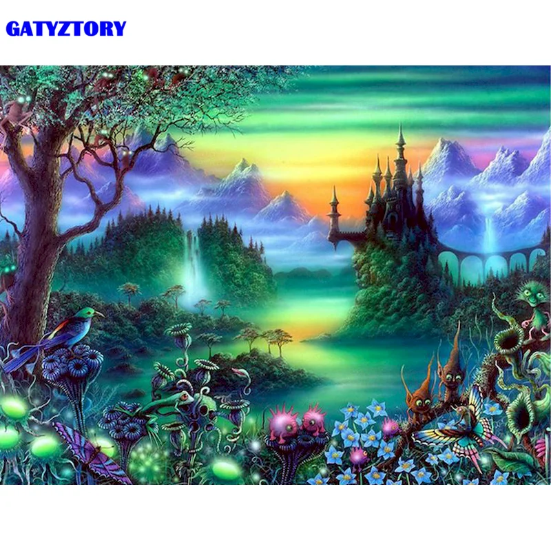 

Gatyztory Frameless Green Forest DIY Painting By Numbers Landscape Acrylic Paint By Numbers Wall Art Picture Home Decor