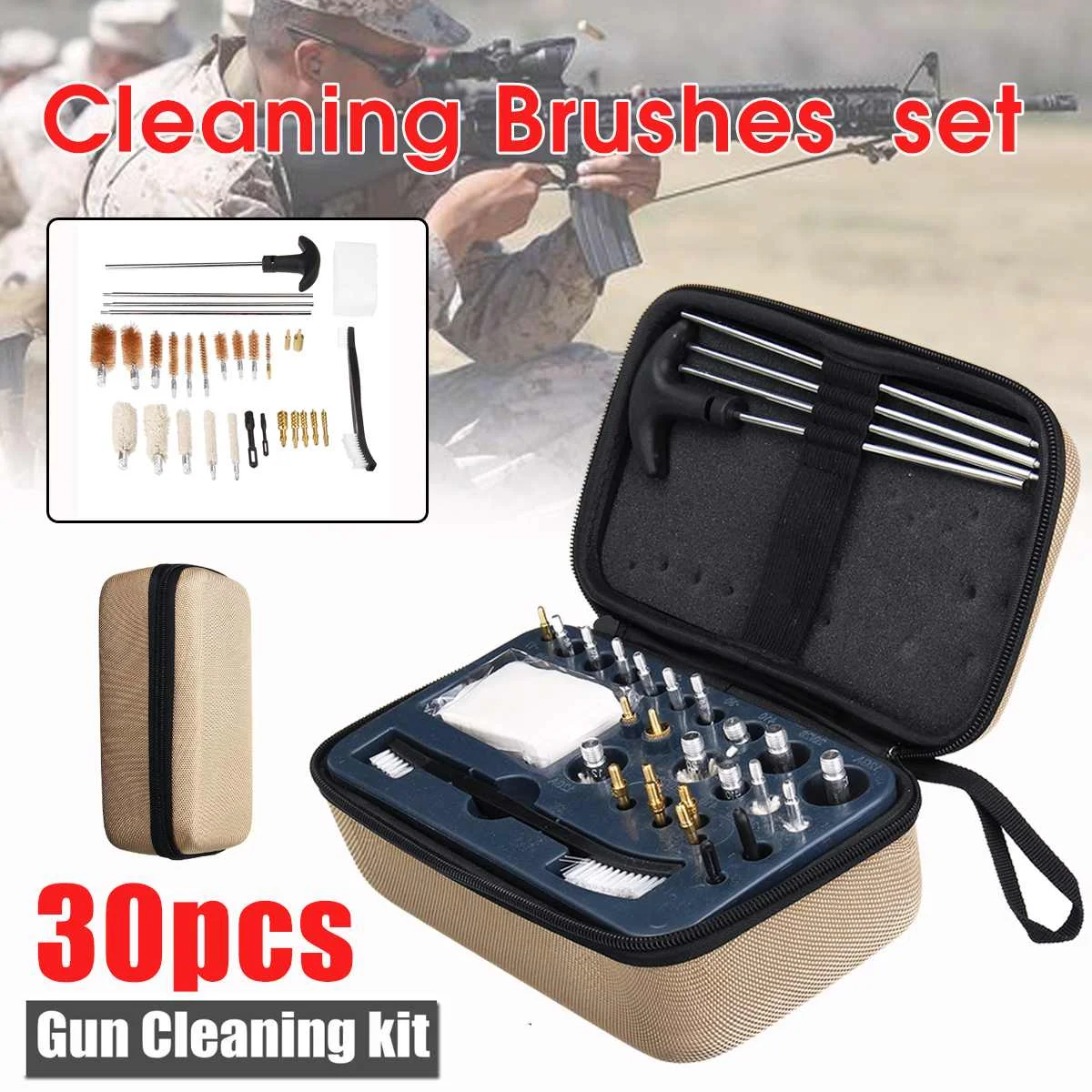 

30 in 1 Guns Cleaning Kit For Rifle Pistol Handgun Shotgun Brush Tool Carrying Case Hunting Accessory