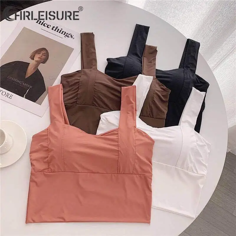 

CHRLEISURE Summer Ice Silk Tube Top Women Vest Sport Crop Top Female Underwear Tank 2022