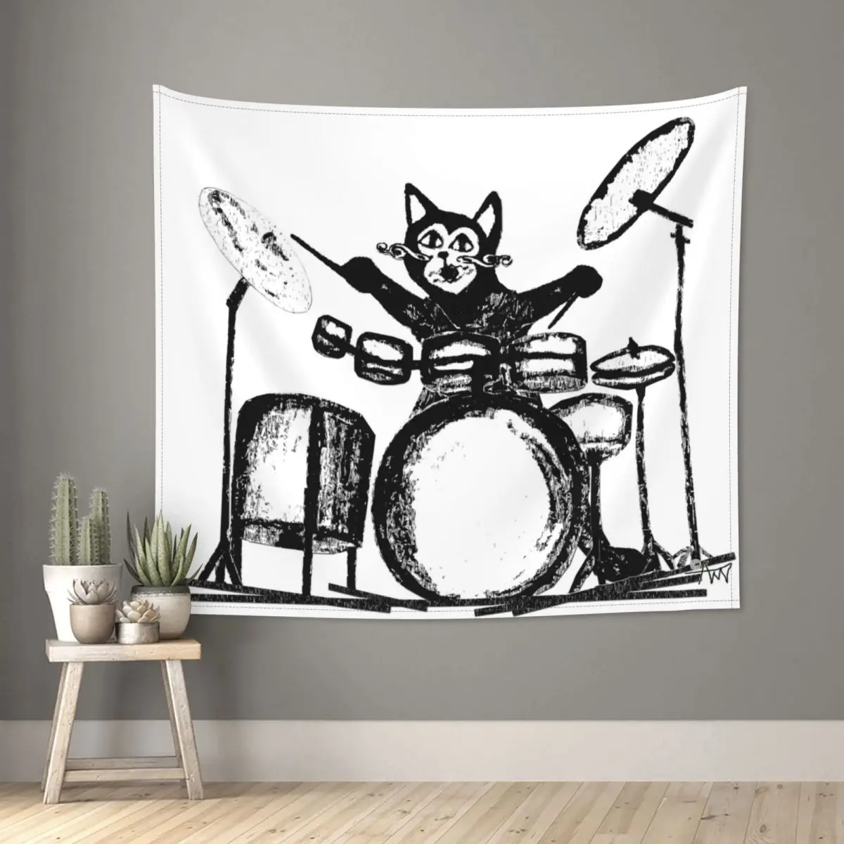 Гобелен в виде барабанной кошки настенное украшение стиле хиппи искусство